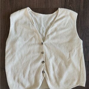 Vintage Cream Knit Button Front Vest Cottagecore